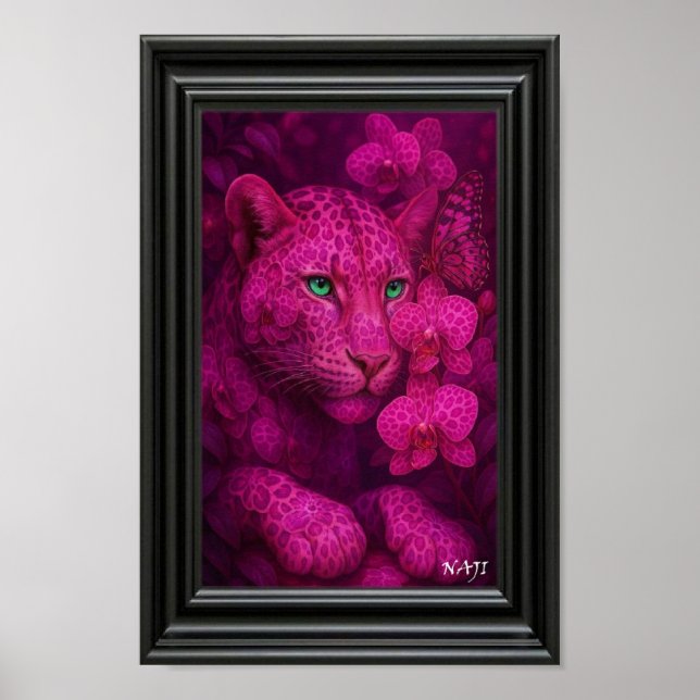 Affiche Blossom Panther – Enchanted Pink Wildlife Art (Devant)