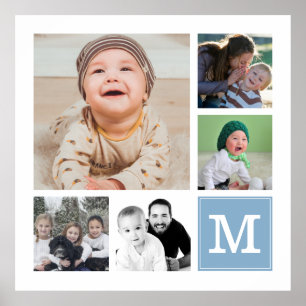 Affiche Blue 5 Photo Collage Instagram Gallery Monogramme