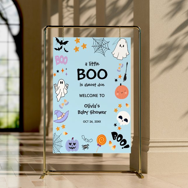 Affiche Blue A Little Boo Baby shower Halloween Bienvenue (Blue A Little Boo Halloween Baby Shower Welcome Sign )