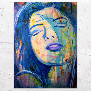 Affiche Blue Abstrait Realism Woman Portrait Art Print