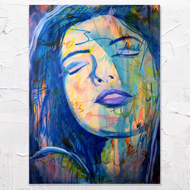 Affiche Blue Abstrait Realism Woman Portrait Art Print (Créateur téléchargé)