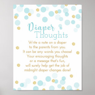 Affiche Blue and Gold Diaper Thoughts Baby Boy Shower