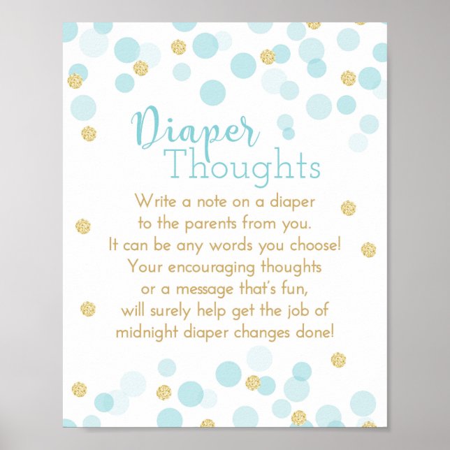 Affiche Blue and Gold Diaper Thoughts Baby Boy Shower (Devant)