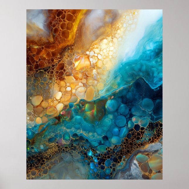 Affiche Blue and Gold Fluid Art Abstract (Devant)
