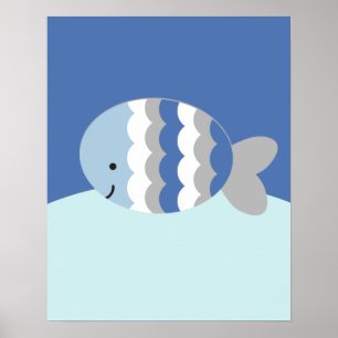 Affiche Blue and Grey Ocean Life Nursery Art Imprimer