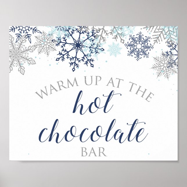Affiche Blue and Silver Snowflake Hot Chocolate Bar Sign (Devant)