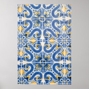 Affiche Blue and yellow tile, Portugal