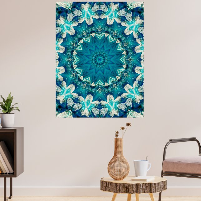 Affiche Blue Aqua Mandala Rosette Retro Hippie (Salon 3)