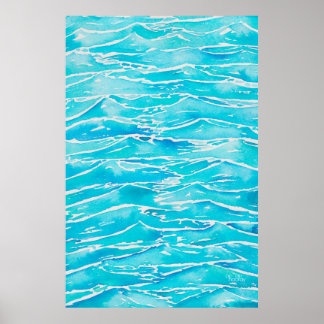 Affiche Blue Aqua Ocean Sea Waves Aquarelle Imprimer