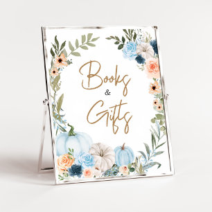 Affiche Blue Autumn Flowers Livres et cadeaux Citrouilles