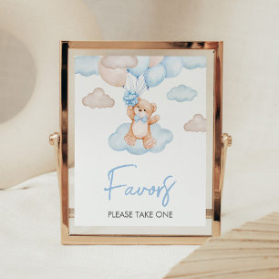 Affiche Blue Baby Bear Balloon Baby shower Faveurs