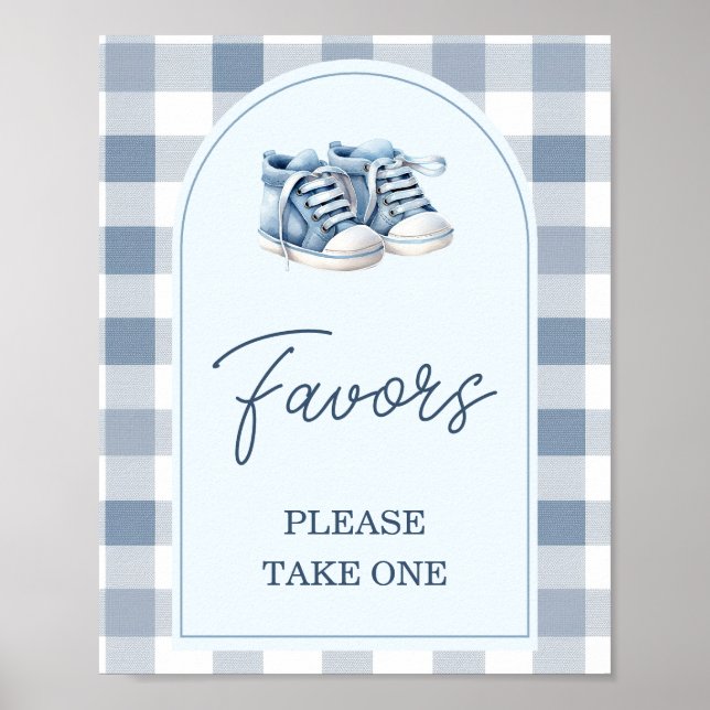Affiche Blue Baby Shoes Gingham Booties Baby Shower Favors (Devant)