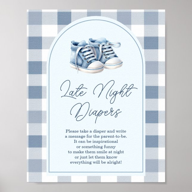Affiche Blue Baby Shoes Gingham Booties Late Night Diapers (Devant)
