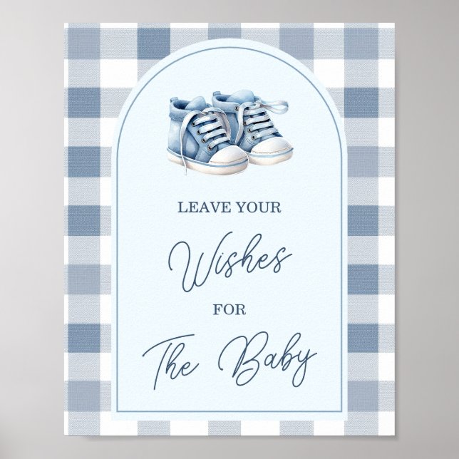 Affiche Blue Baby Shoes Gingham Booties Leave Your Wishes (Devant)