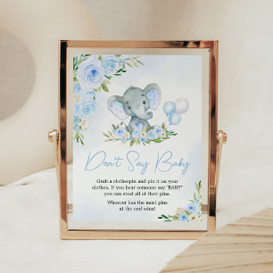 Affiche Blue Balloon Floral Elephant Ne pas dire bébé