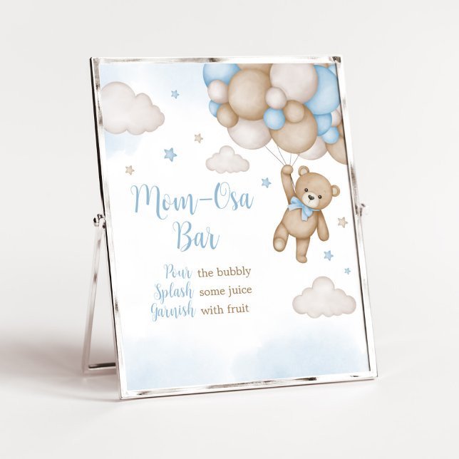 Affiche Blue Bear Baby shower Maman Osa Bar (Blue Bear Baby Shower Mom Osa Bar Sign)