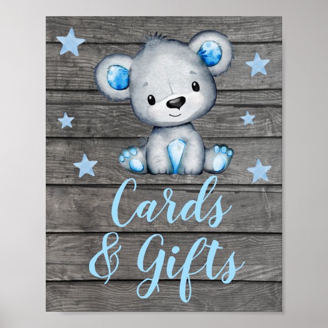 Affiche Blue Bear Cards and Gifts Sign Table Sign Editable (Devant)