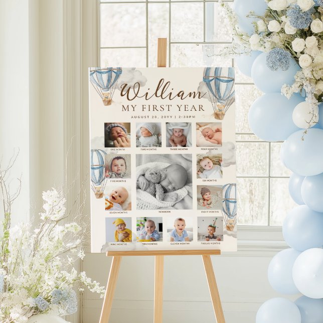 Affiche Blue Beary First Birthday Photo Timeline (Créateur téléchargé)
