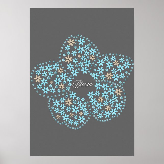 Affiche Blue Beige Floral Bloom – Dark Grey Botanical Mode (Devant)