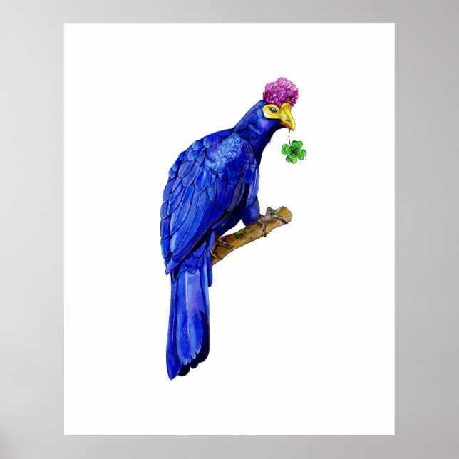Affiche Blue Bird  – Botanical Watercolor Fantasy Art (Devant)