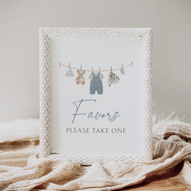 Affiche Blue Boho Boy Baby Clothes Baby Shower Favors Sign (Créateur téléchargé)