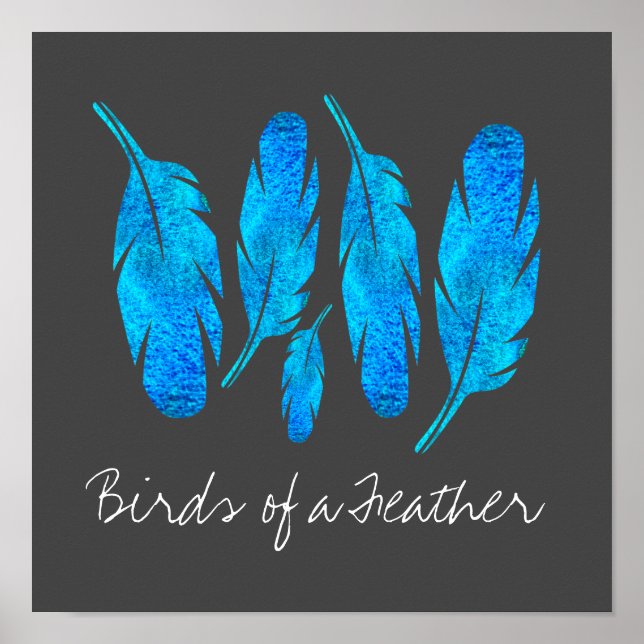 Affiche Blue boho feathers blue and gray (Devant)
