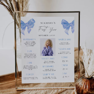 Affiche Blue Bow 1er Birthday Jalon Board