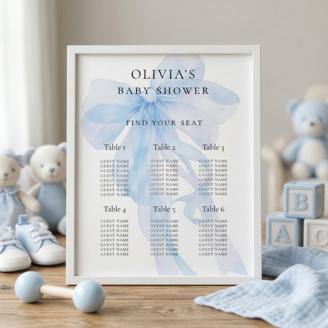 Affiche Blue Bow Baby Shower 6 Table Seating Chart (Créateur téléchargé)