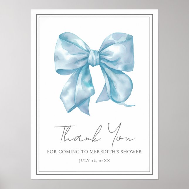 Affiche Blue Bow Baby Shower Thank You Sign (Devant)