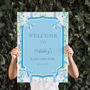 Affiche Blue Bow Boy Shabby Chic Baby shower Bienvenue
