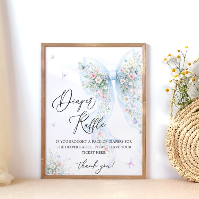 Affiche Blue Bow Butterfly Baby Shower Diaper Raffle (Créateur téléchargé)