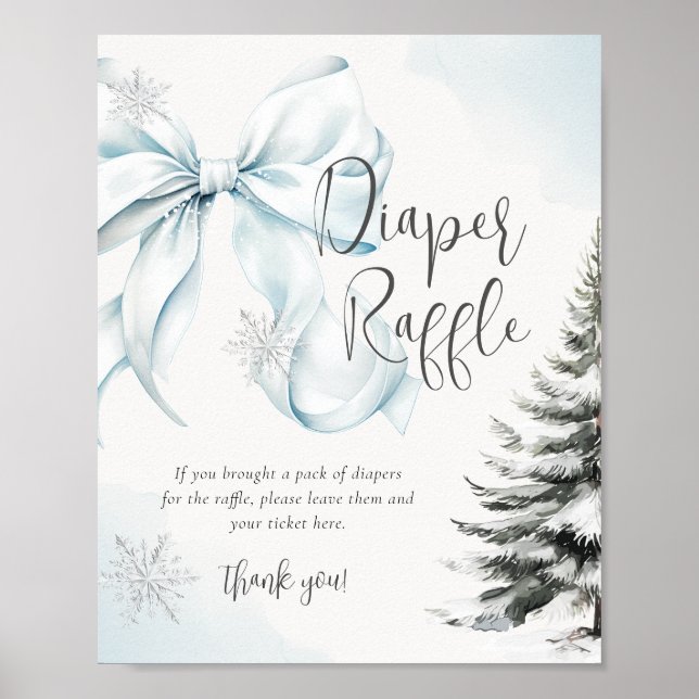 Affiche Blue Bow Diaper Raffle Sign Baby Shower (Devant)