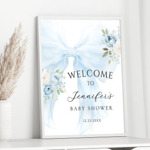 Affiche Blue Bow Floral Baby in Bloom Boy Shower Bienvenue