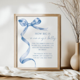 Affiche Blue Bow How Big is Mommy's Belly Baby shower Jeu