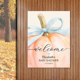 Affiche Blue Bow Little Citrouille Baby shower Bienvenue