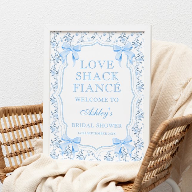 Affiche Blue Bow Love Shack Fiance Fête des mariées Bienve (Créateur téléchargé)