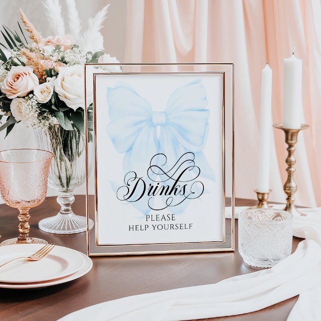 Affiche Blue Bow Moderne Baby shower élégant Boissons (Créateur téléchargé)