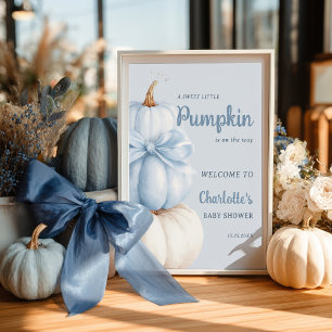 Affiche Blue Bow Petit Citrouille Baby shower garçon Bienv