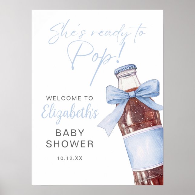 Affiche Blue Bow Soda Bottle Baby Shower Welcome Sign (Devant)