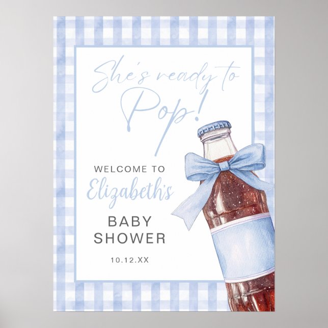 Affiche Blue Bow Soda Bottle Baby Shower Welcome Sign (Devant)