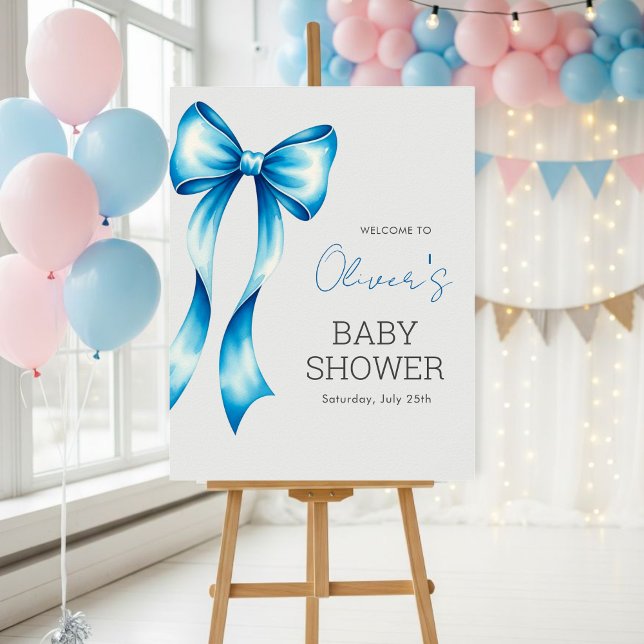 Affiche Blue Bow Welcome Sign, Blue Bow Baby Shower  (Créateur téléchargé)