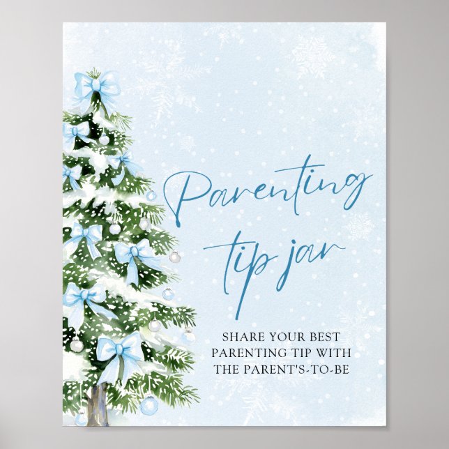 Affiche Blue Bows Christmas Tree Parenting Tip Jar Game (Devant)