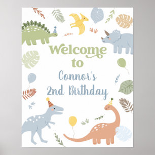 Affiche Blue Boy Boho Dinosaur Anniversaire Bienvenue