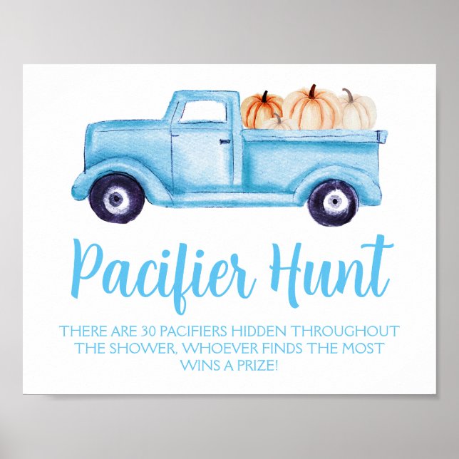 Affiche Blue Boy Citrouille Pacifier chasse Baby shower je (Devant)