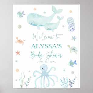 Affiche Blue Boy Under the Sea Baby shower Bienvenue