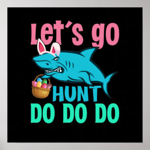 Affiche Blue Bunny Oreilles requin Chasse aux oeufs de Pâq