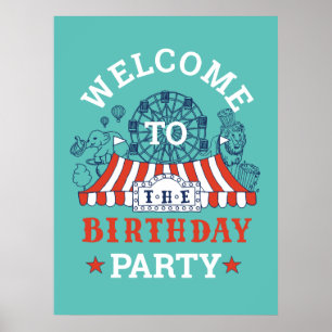 Affiche Blue Carnival Circus Baby Birthday Kids HouseParty