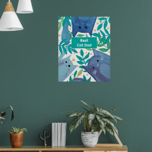 Affiche Blue Cats & branches Meilleur chat papa