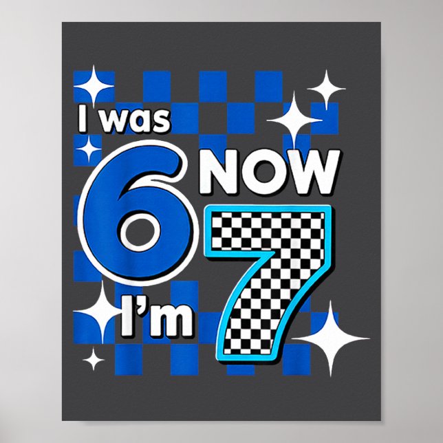 Affiche Blue Checkered I Was 6 Now I'm 7 Birthday  (Devant)