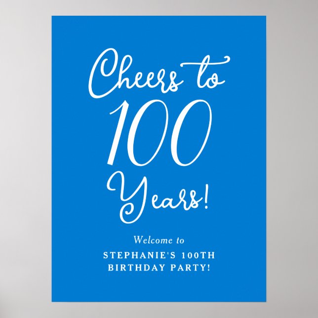 Affiche Blue Cheers to 100 ans Anniversaire Bienvenue (Devant)